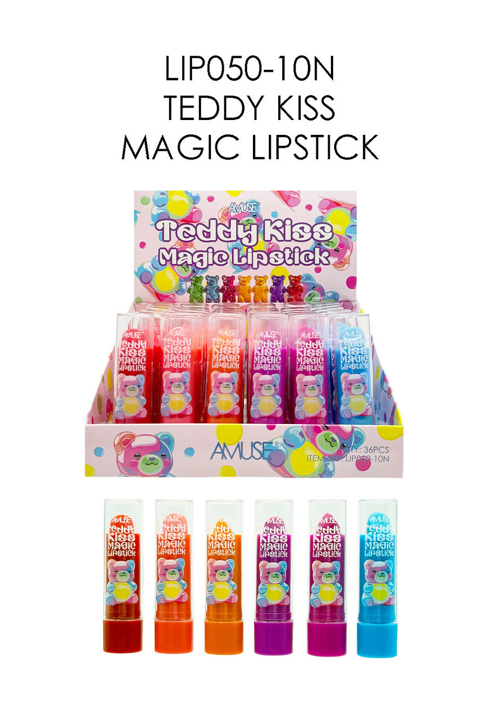 AMUSE- TEDDY KISS- MAGIC LIPSTICK- 36PCS