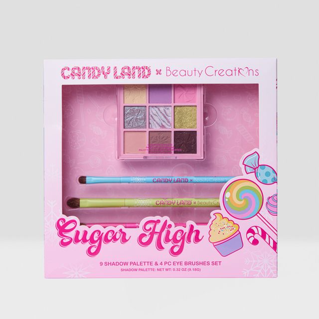 BEAUTY CREATIONS X CANDY LAND- SUGAR HIGH- SHADOW PALETTE & 4PCS EYE BRUSHES SET- 1PC