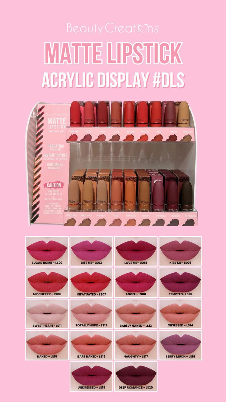 BEAUTY CREATIONS- MATTE LIPSTICK DISPLAY - (20 TONES 6PCS PER COLOR + TESTER HALF OFF