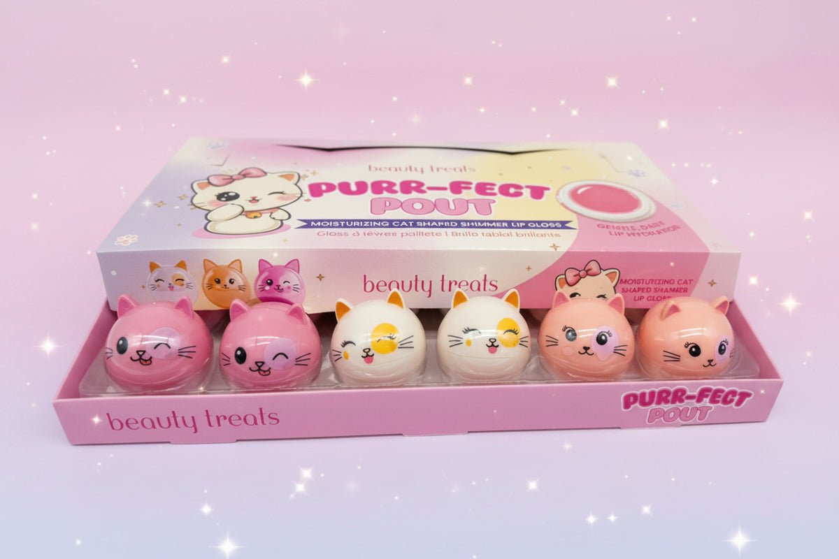 BEAUTY TREATS- PURR-FECT POUT - MOISTURIZING SHIMMER LIP GLOSS (24PCS)
