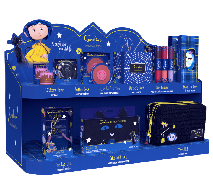 BEAUTY CREATIONS X CORALINE - COLECCTION PDQ PAPER DISPLAY-NOT INCLUDES ALL THE PRODUCTS