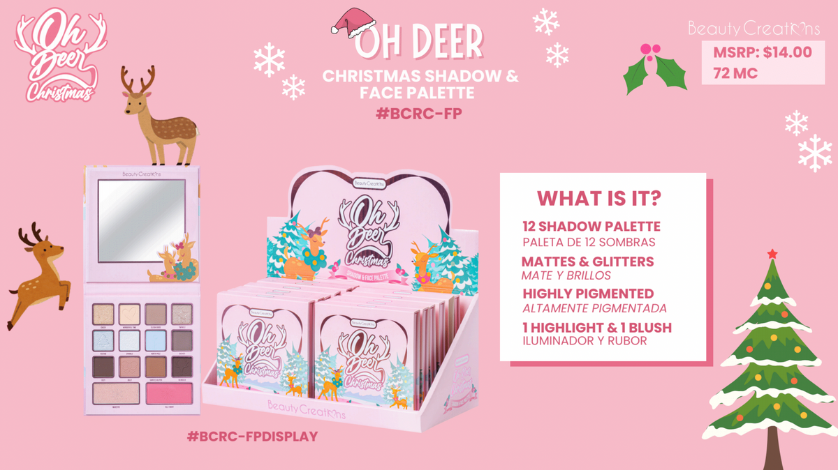 BEAUTY CREATIONS - REINDEER CHRISTMAS COLLECTION: SHADOW AND FACE PALETTE "OH DEER CHRISTMAS" (1PC)
