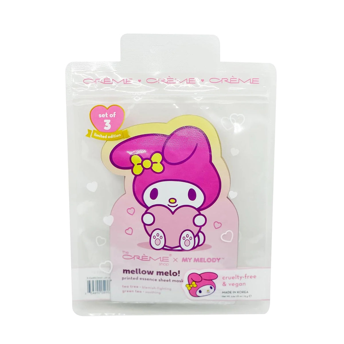 THE CREME- MY MELODY- MELLOW MELO HOJA DE MÁSCARA JUEGO DE 3- 1PCS