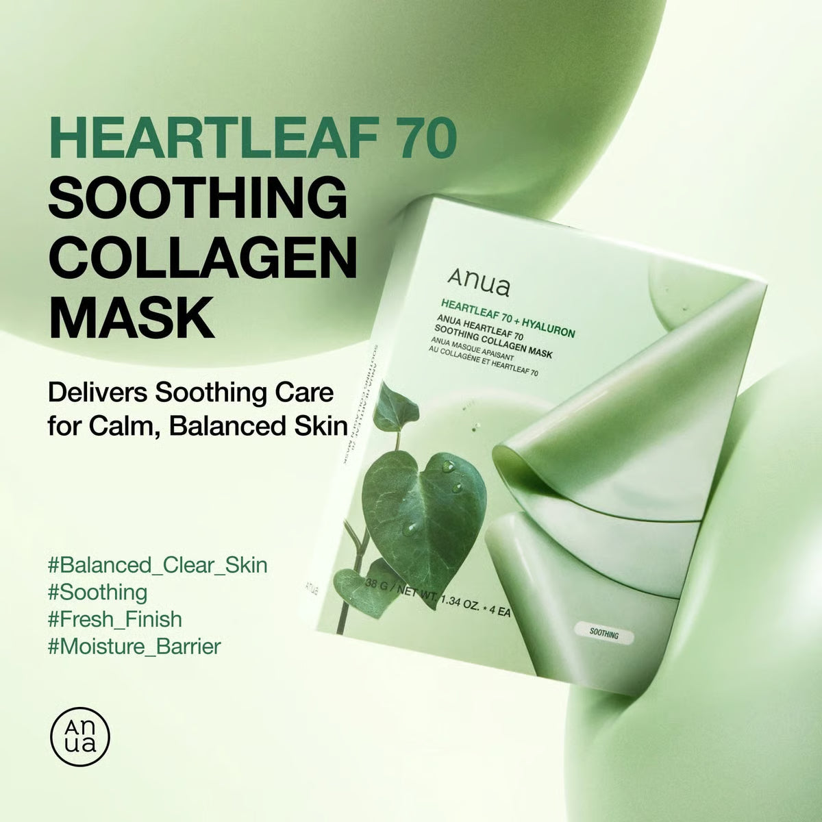 ANUA - HEARTLEAF 70 SOOTHING COLLAGEN MASK - 1BOX/PC (4PCS)