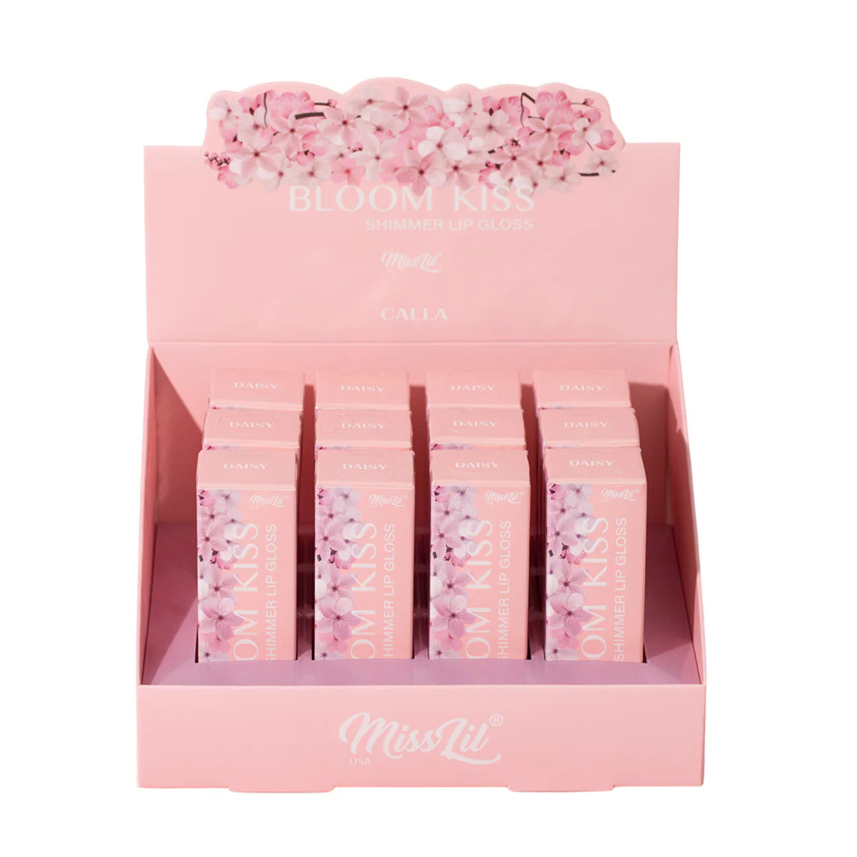 MISS LIL USA- BLOOM KISS- CALLA- SHIMMER LIP GLOSS- DISPLAY (12PCS)