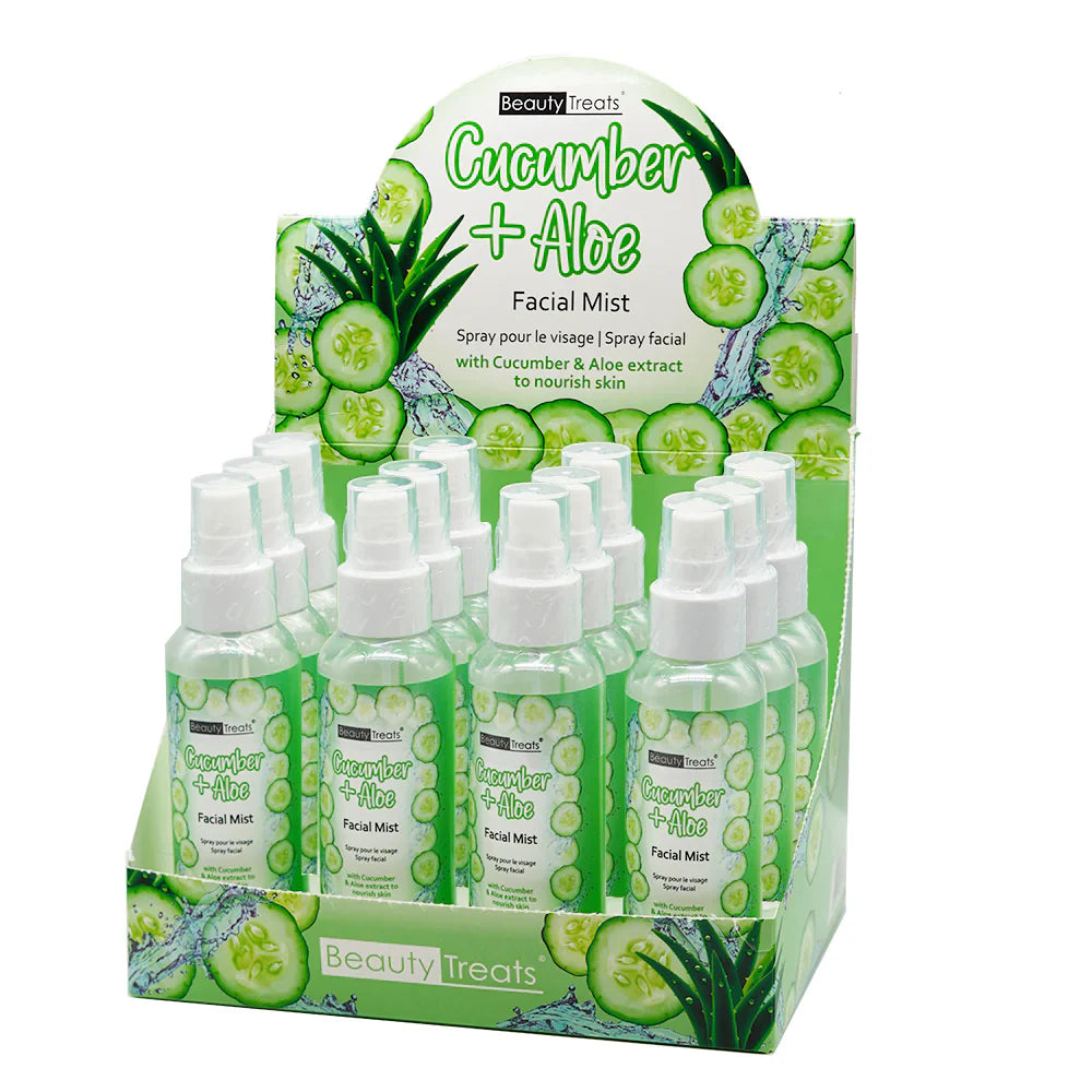 BEAUTY TREATS - CUCUMBER + ALOE FACIAL SPRAY DISPLAY (DISPLAY 12PC)