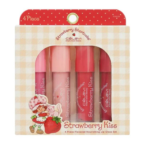 CÉLAVI X STRAWBERRY SHORTCAKE - STRAWBERRY KISS 4 PIECE FLAVORED NOURISHING LIP GLOSS SET - (1PC)