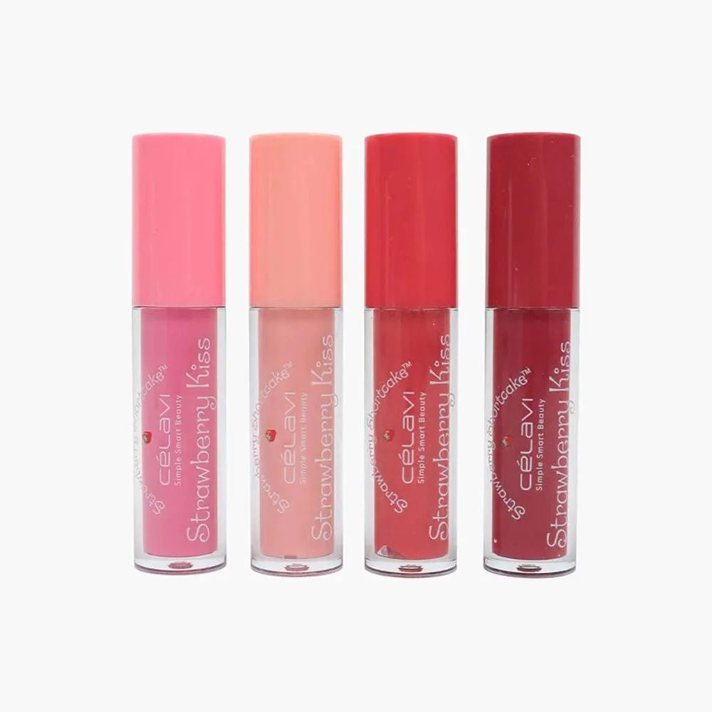 CÉLAVI X STRAWBERRY SHORTCAKE - STRAWBERRY KISS 4 PIECE FLAVORED NOURISHING LIP GLOSS SET - (1PC)