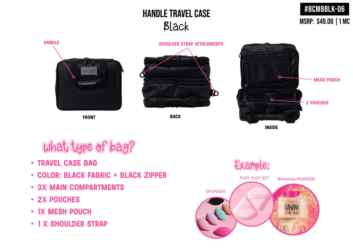 BEAUTY CREATIONS - ESTUCHE DE VIAJE CON ASA