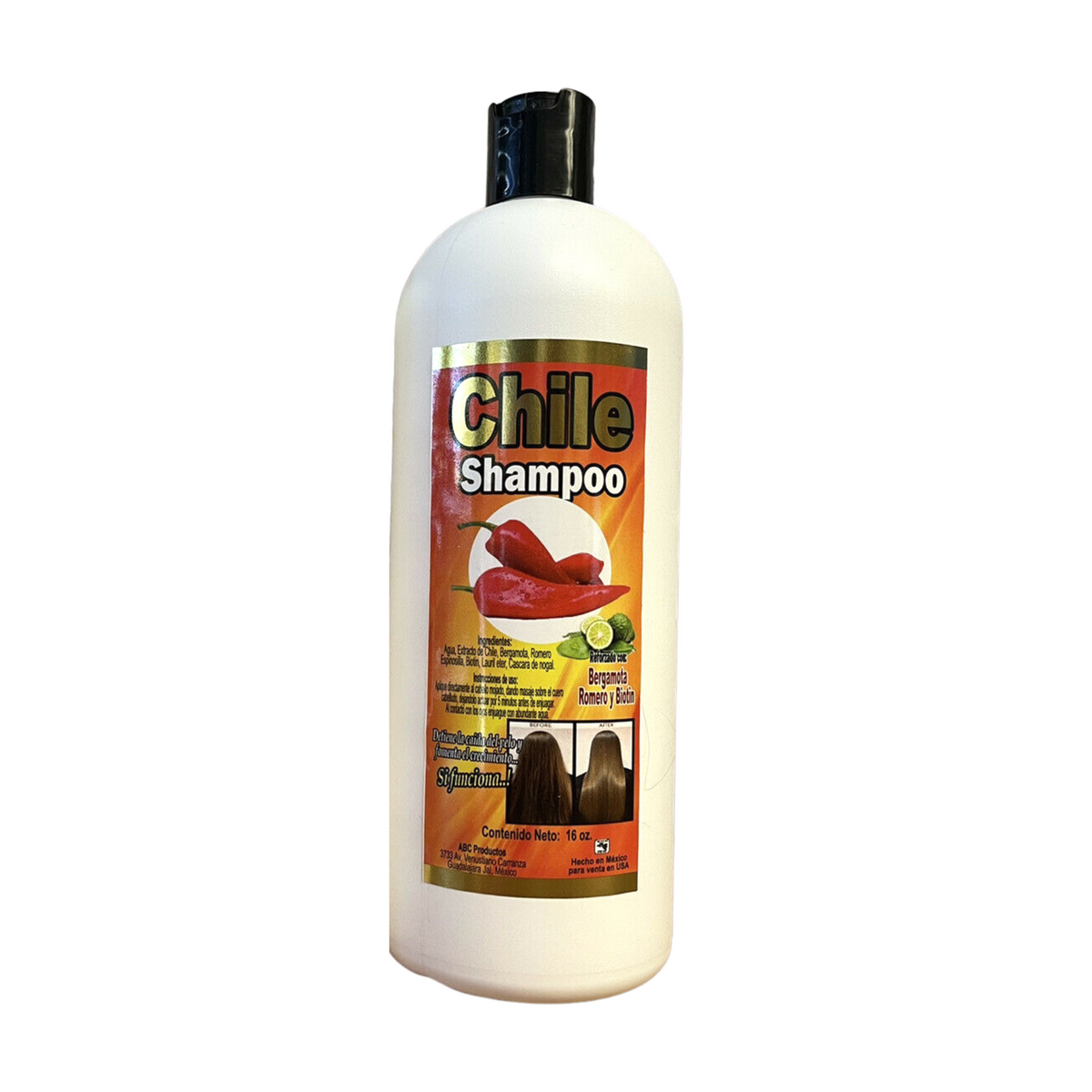 SHAMPOO DE CHILE REFORZADO CON BERGAMOTA, ROMERO Y BIOTIN (1PC)
