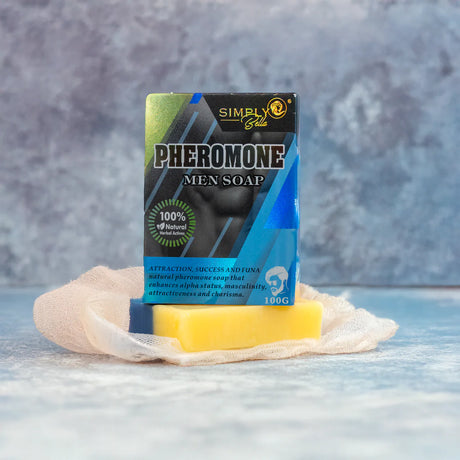 Pheromone men soap with packaging on a textured surface