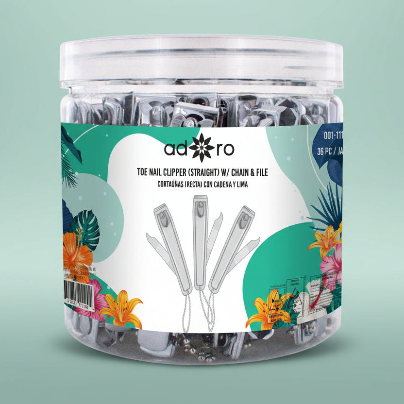 ADORO- TOE NAIL CLIPPER (STRAIGHT) W/ CHAIN FILE- (36PCS)