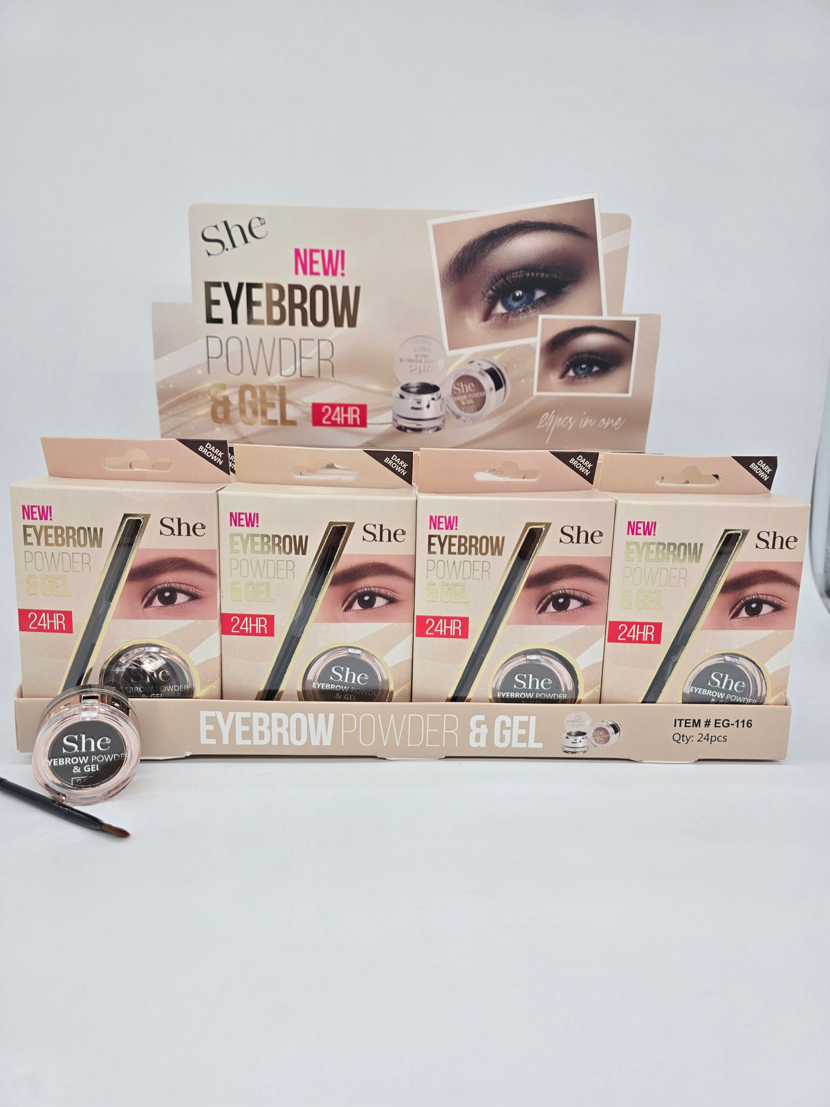 S.HE MAKEUP- DARK BROWN-EYEBROWN-POWDER AND GEL- 24PCS