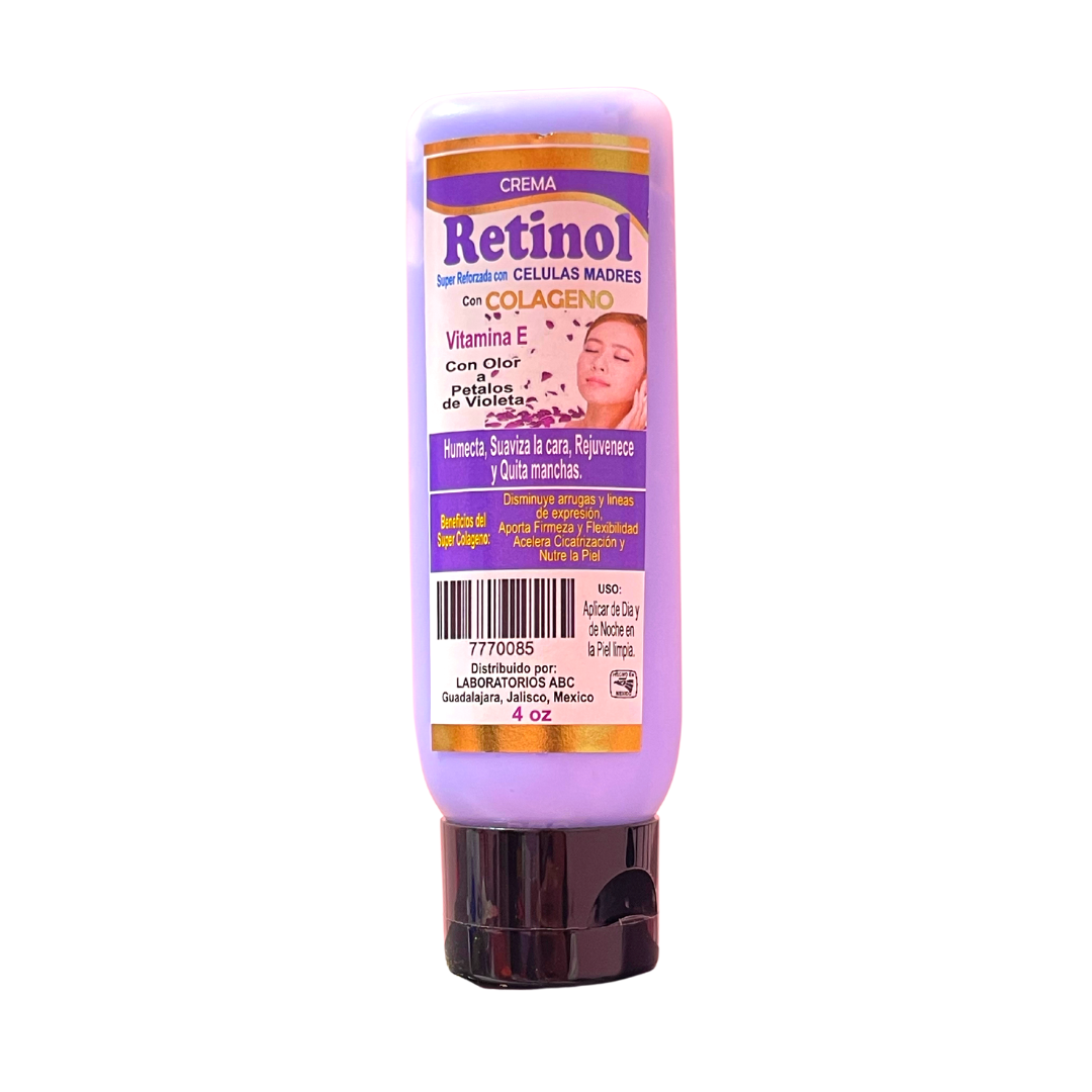CREMA DE RETINOL SÚPER REFORZADA CON CÉLULAS MADRE, COLÁGENO Y VITAMINA E CON AROMA A PÉTALOS DE VIOLETA (4 oz)