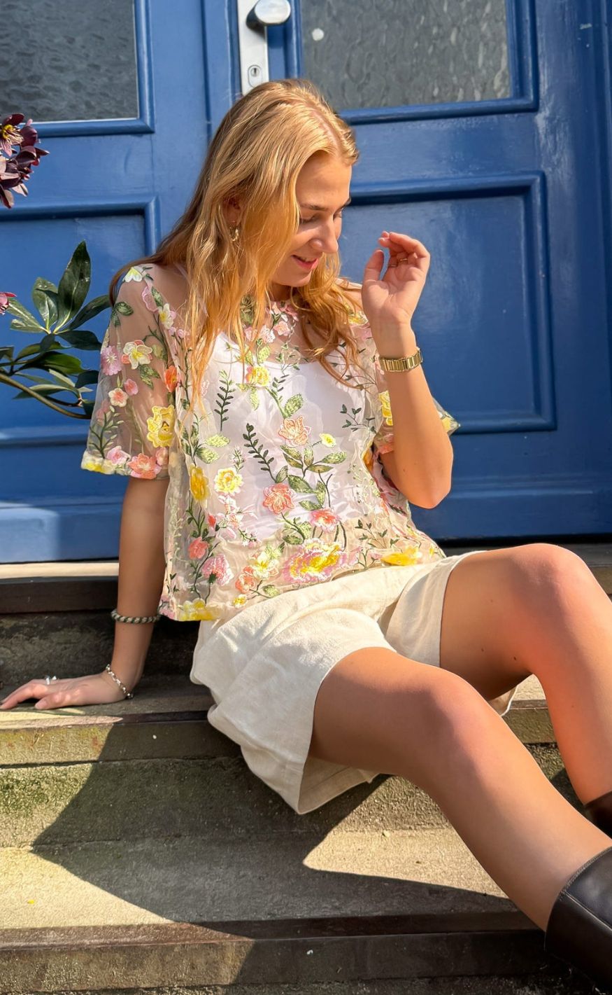 A-View Bluse - Fuschia - Sand/Yellow
