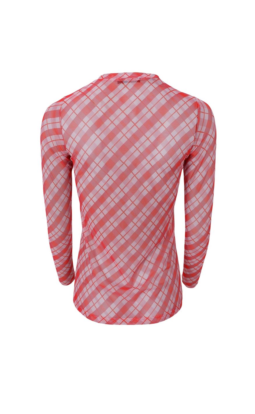 Black Colour Bluse - Anne Mesh - Red Check