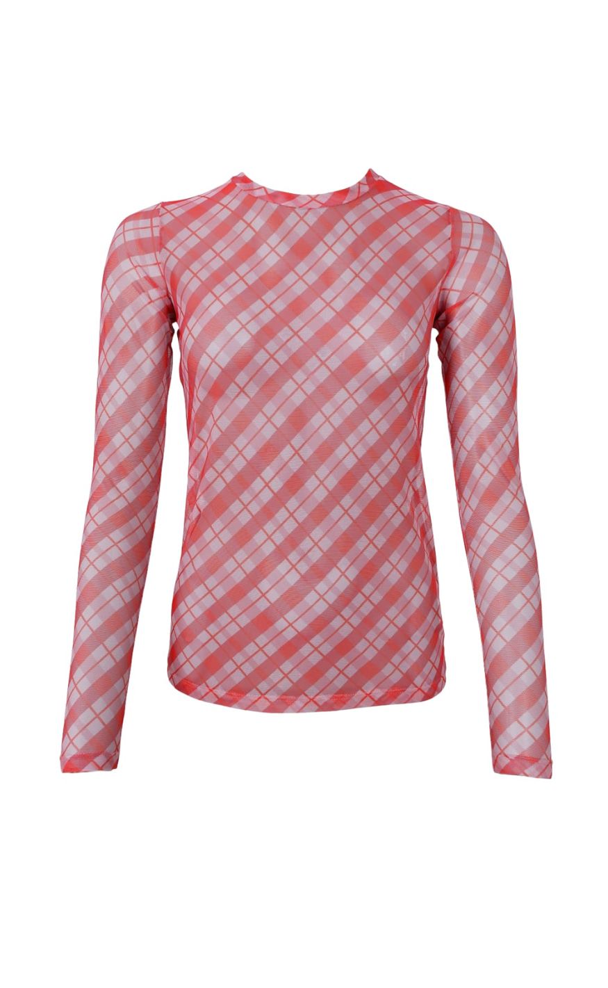Black Colour Bluse - Anne Mesh - Red Check