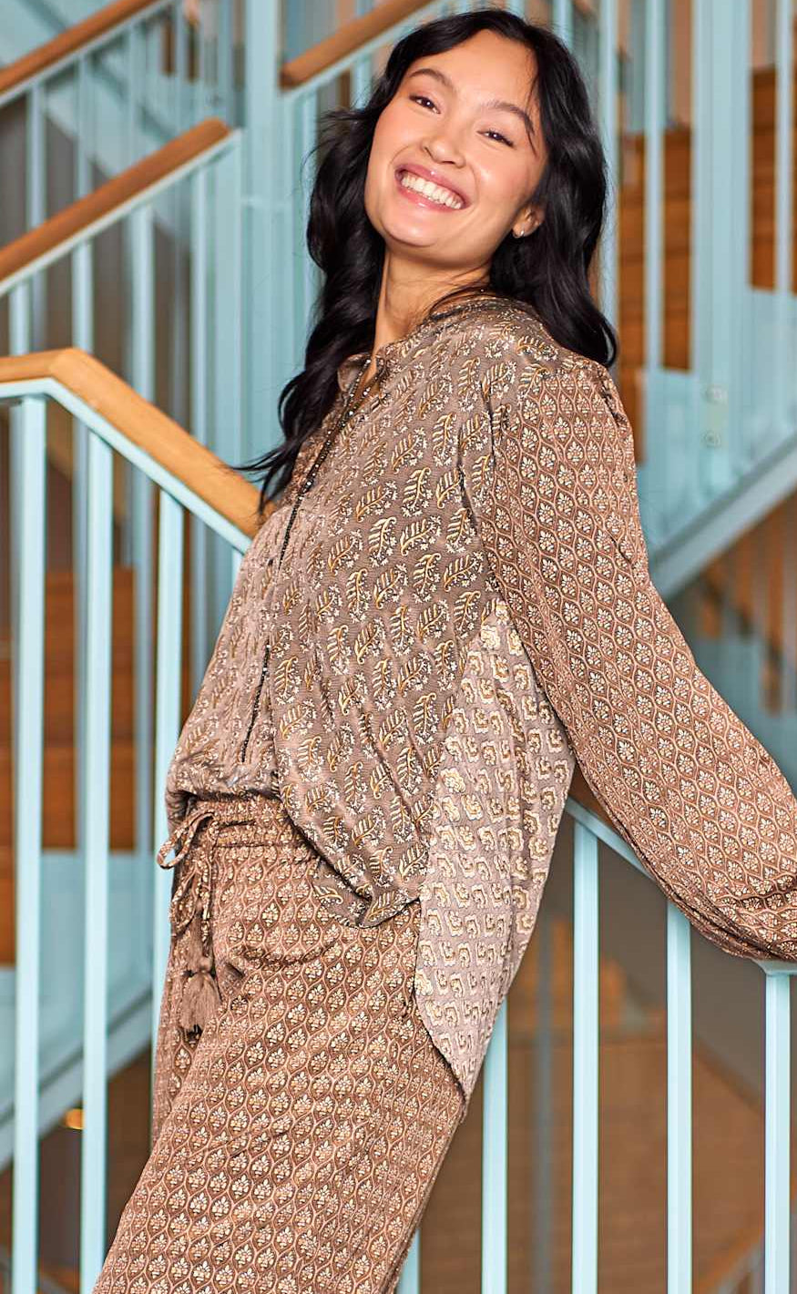 Black Colour Bluse - Luna - Nougat Multi
