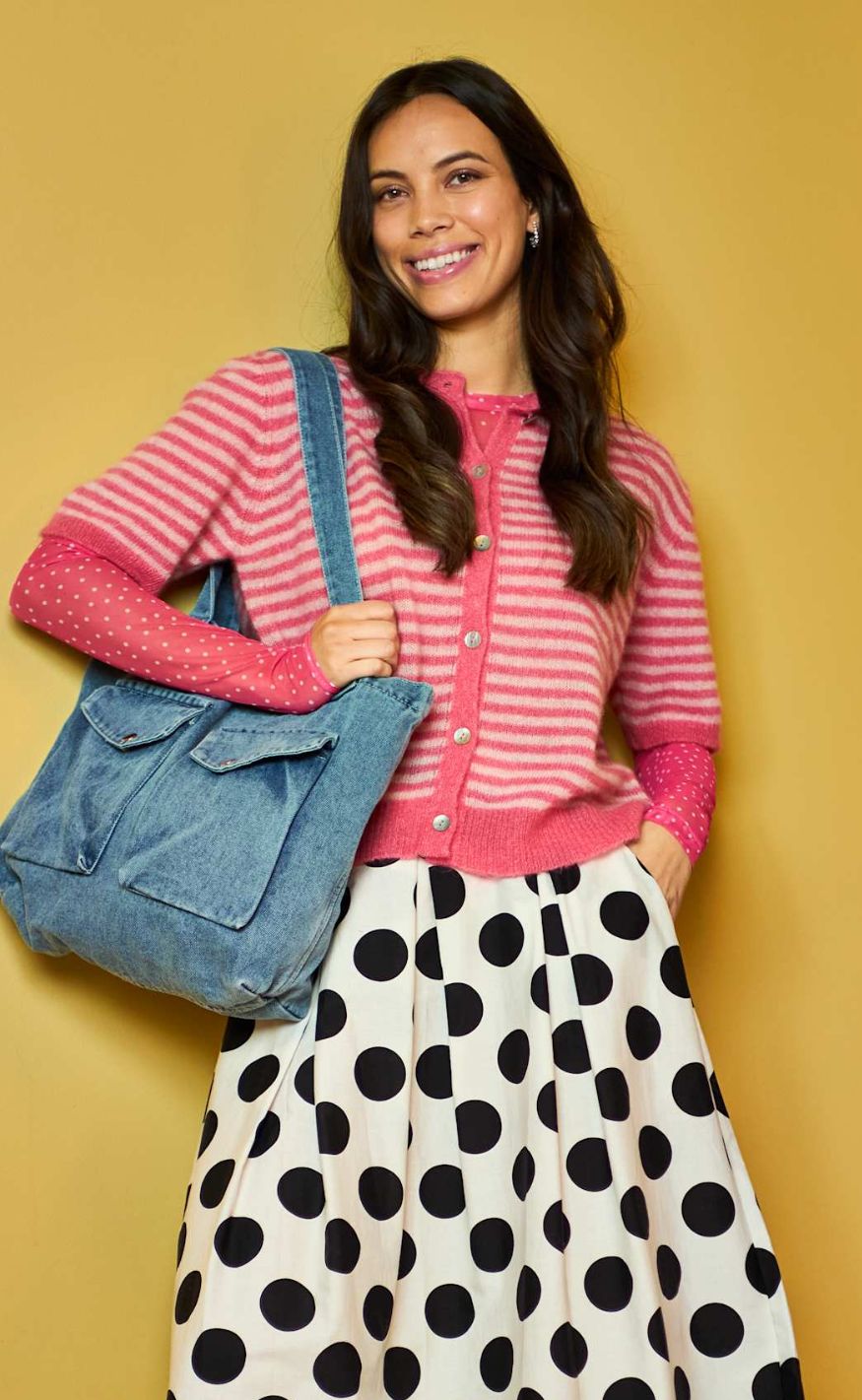 Black Colour Cardigan - Dell Striped SS - Raspberry