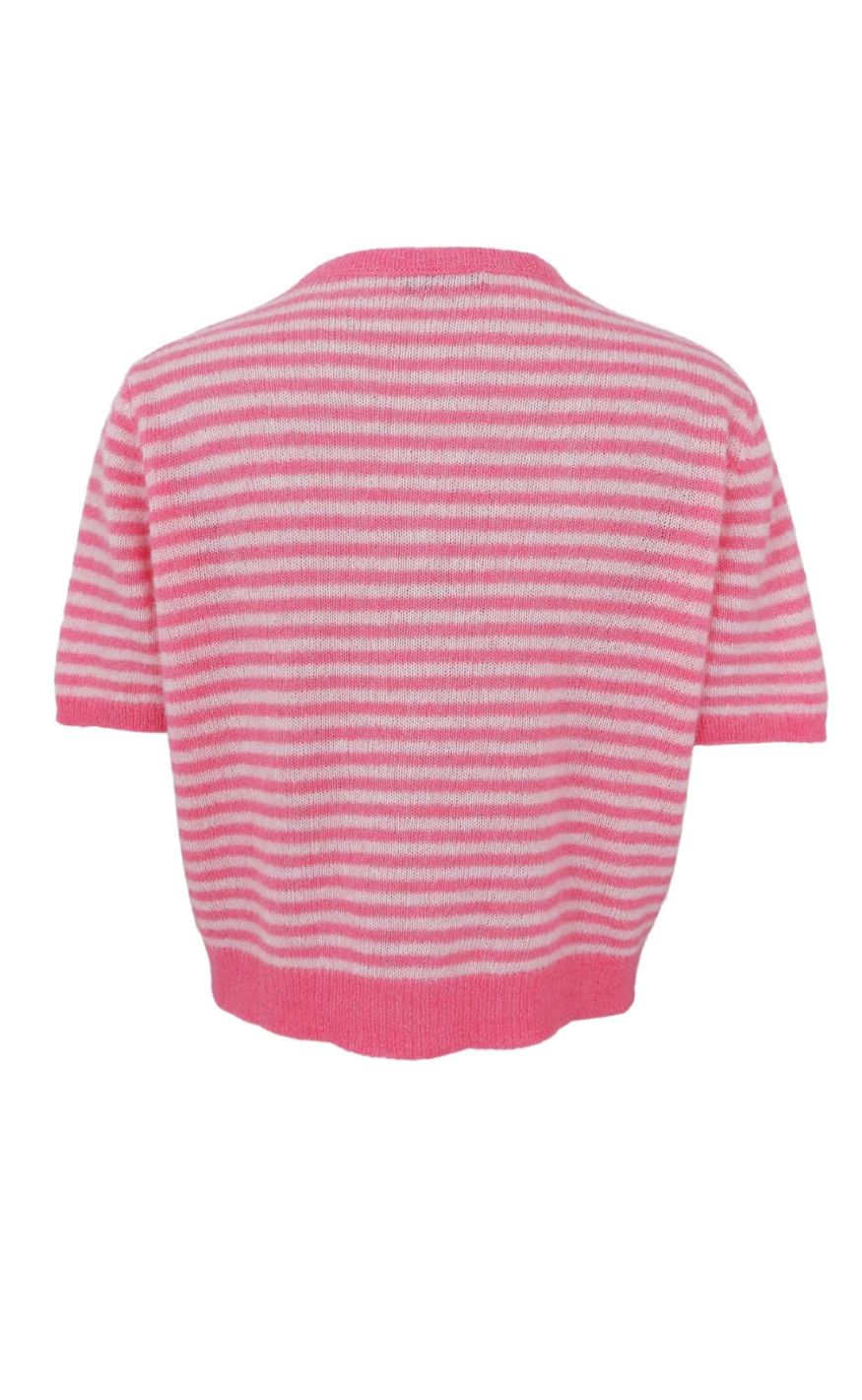 Black Colour Cardigan - Dell Striped SS - Raspberry