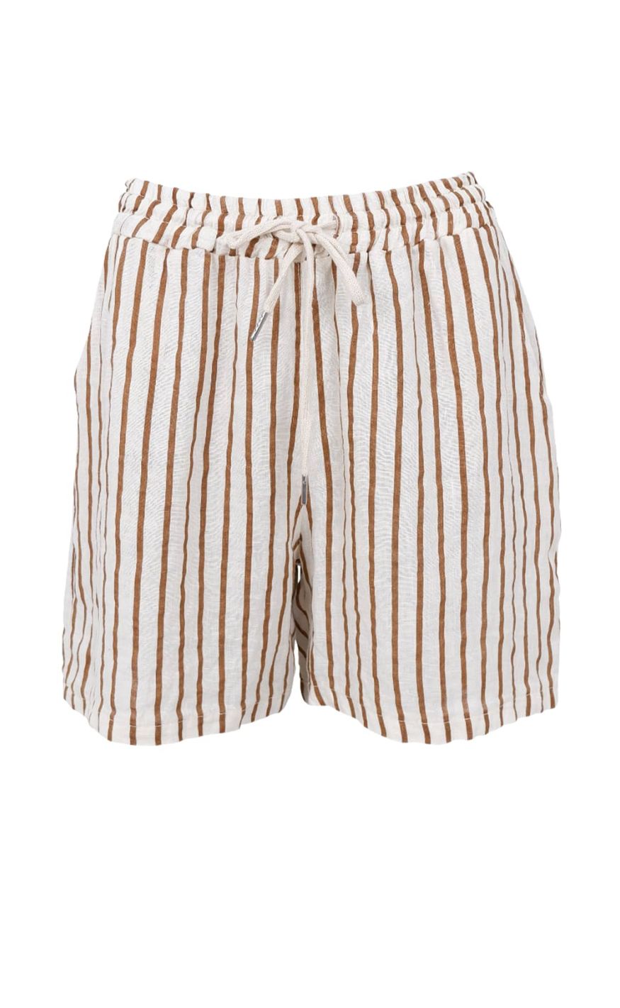Black Colour Shorts - Melina Linen - Camel Stripe
