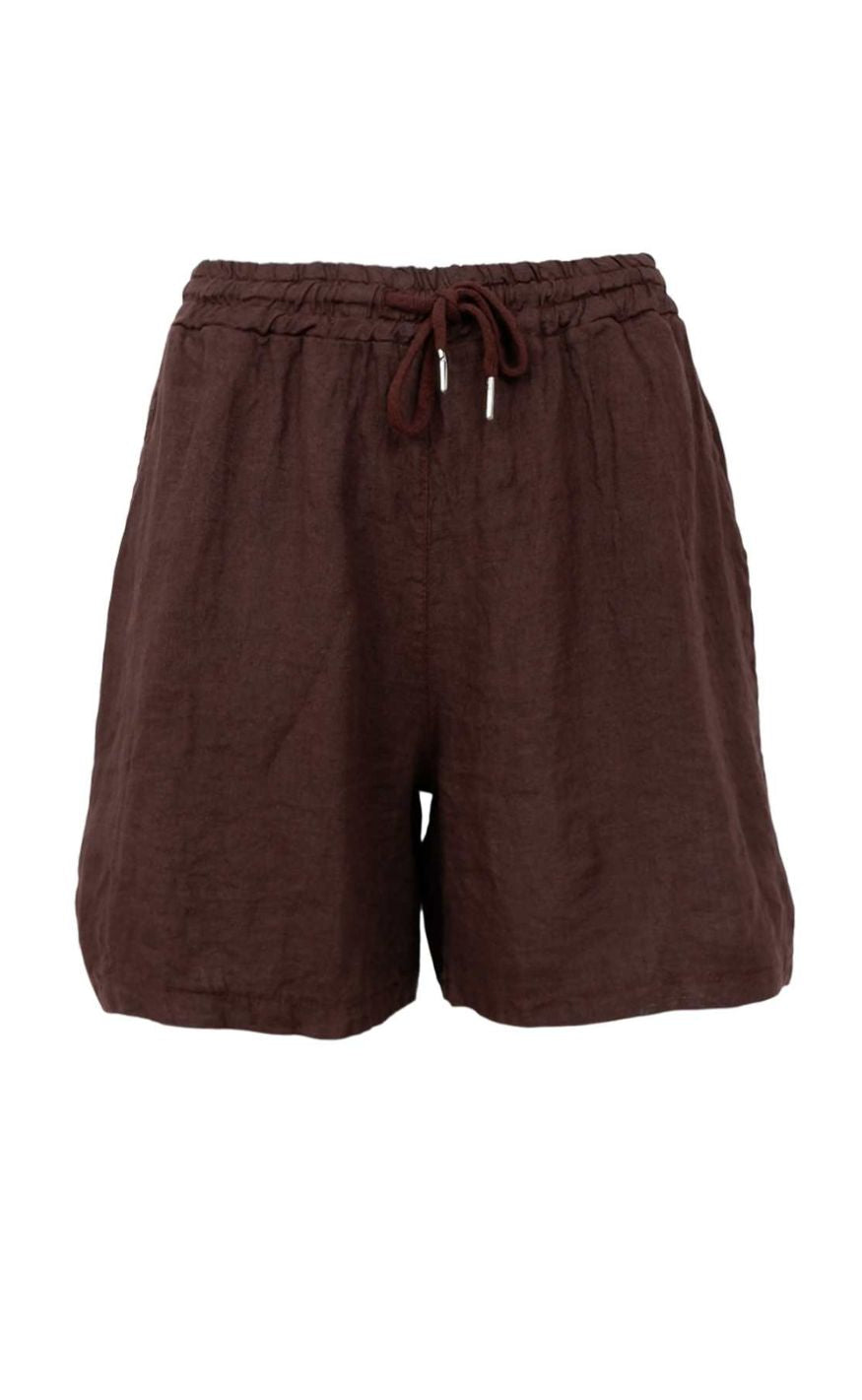 Black Colour Shorts - Melina Linen - Coffee