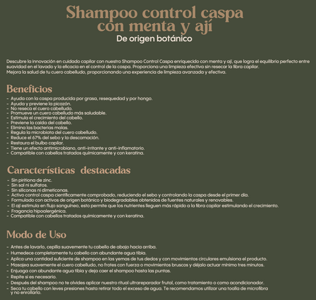 RITUAL BOTANICO - SHAMPOO CONTROL CASPA CON MENTA Y AJI (CHILE) 400ML (1UD)