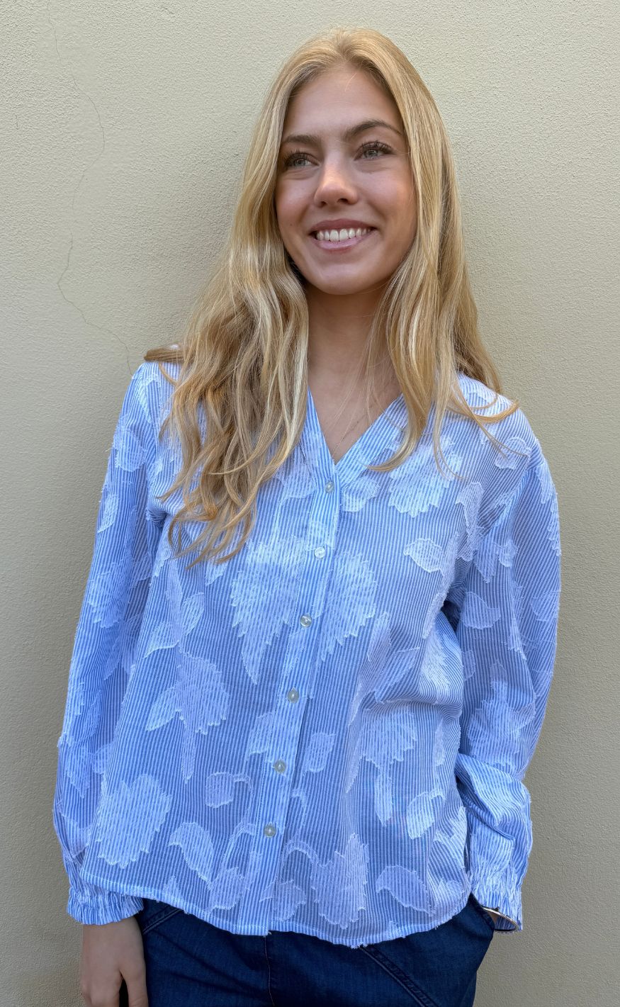 Continue Bluse - Iris Emb - Blue Stripe