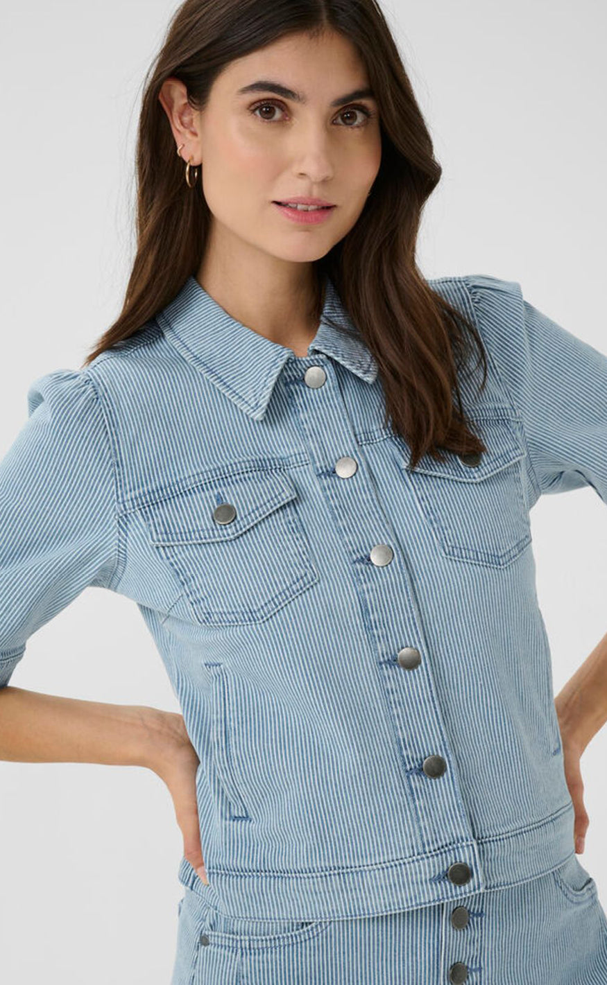 Culture Jakke - Milky SS - Blue/White Stripe