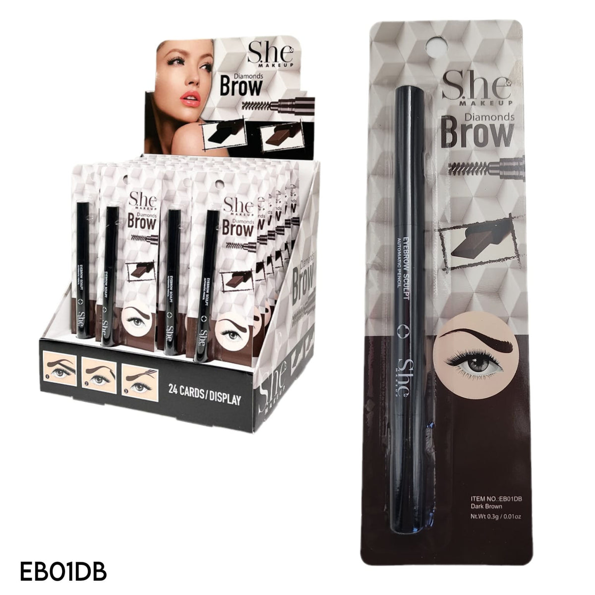 S.HE MAKEUP-DIAMONDS BROW- DARK BROWN - 24 PCS