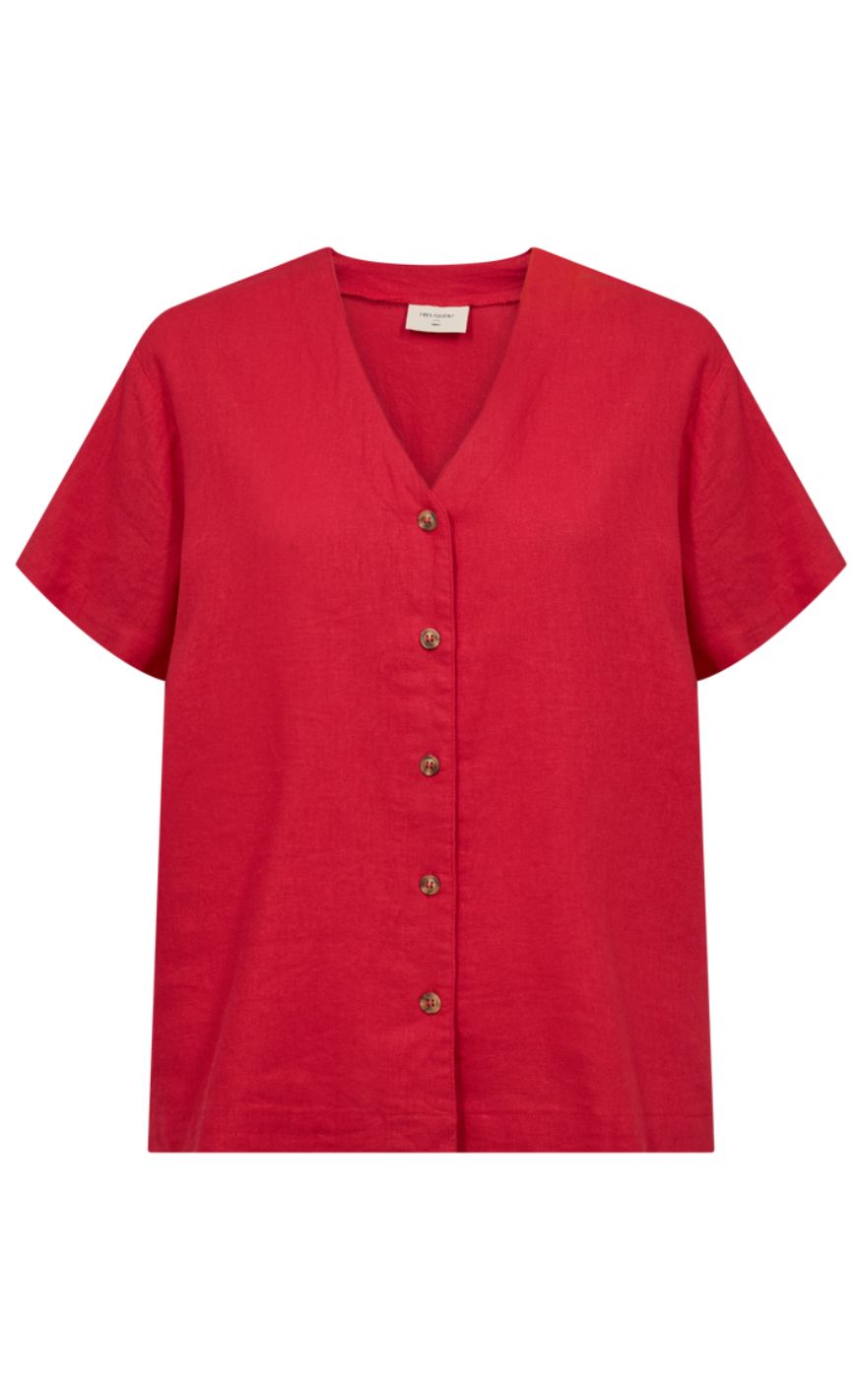 Freequent Skjorte - Lava SS V-neck - True Red