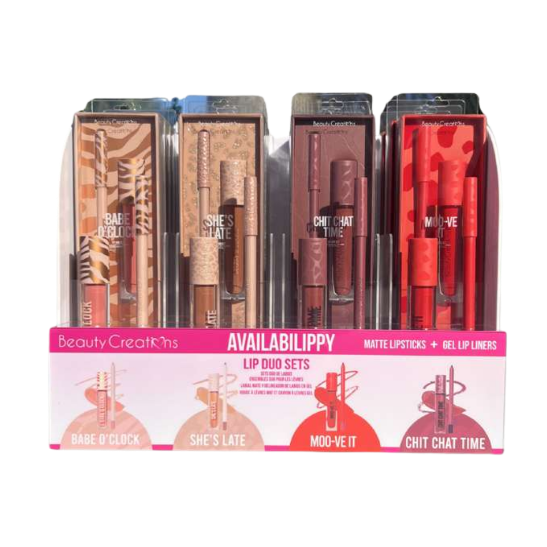 BEAUTY CREATIONS - AVAILABILLIPY LIP DUO  (6PCS EACH STYLE + TESTERS = 24PCS TOTAL)