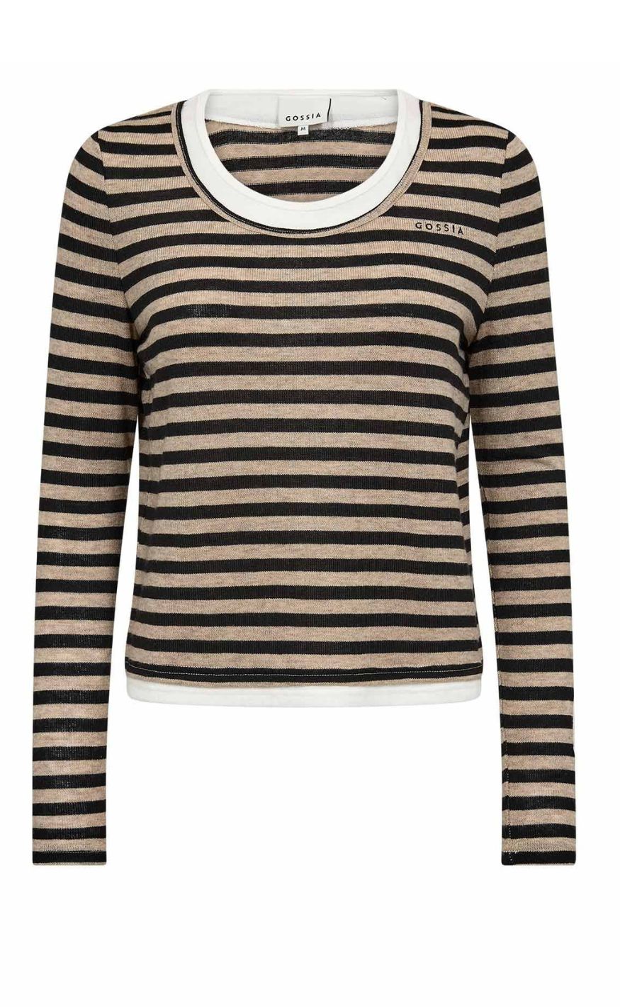 Gossia Bluse - Elma - Sand Black Stripes