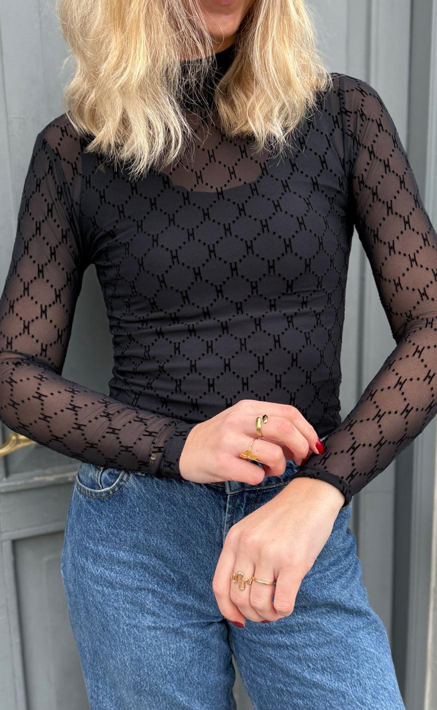 Hype The Detail Bluse - Mesh Turtle Neck - Black
