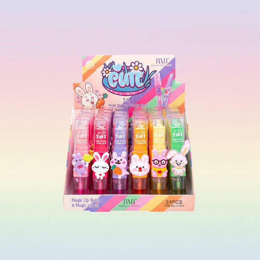 ROMANTIC BEAUTY- CUTE 2 IN 1- MAGIC LIP BALM AND LIP OIL- DISPLAY (24PCS)