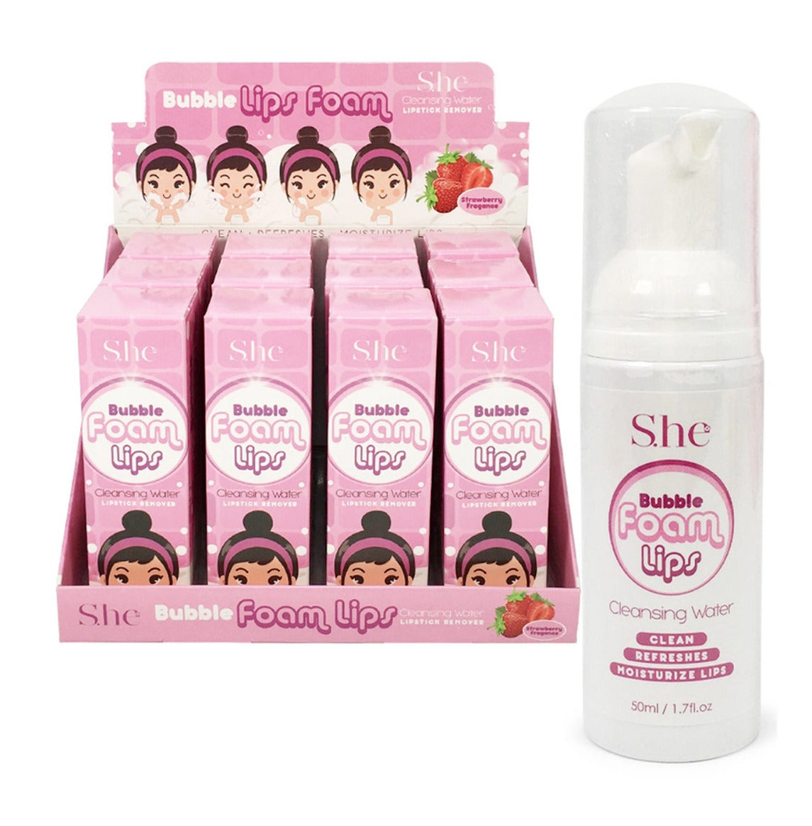 S.HE MAKEUP- BUBBLE LIPS FOAM- (12PCS DISPLAY)