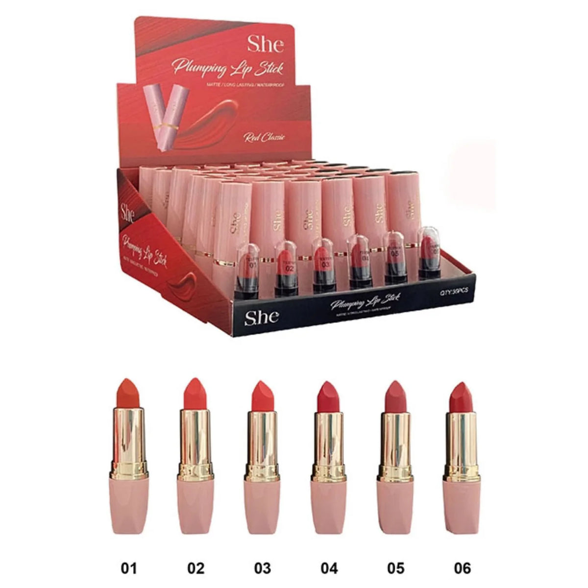 S.HE MAKEUP- RED CLASSIC-PLUMPING MATTE LIP STICK-36PCS