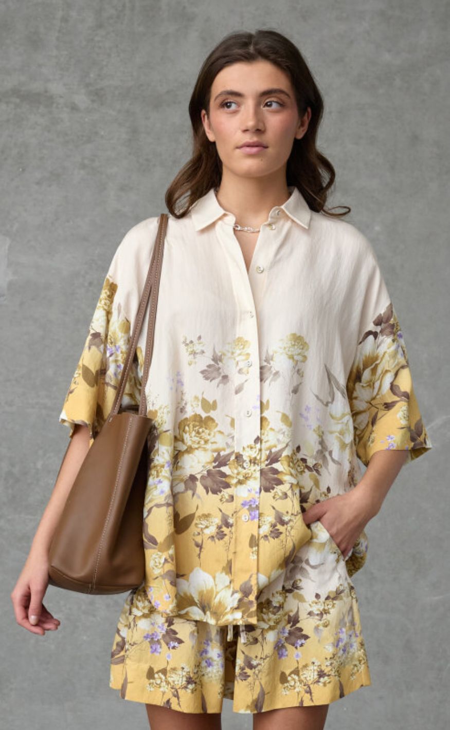 Love & Divine Skjorte - love971-16 - Yellow/Brown Flower
