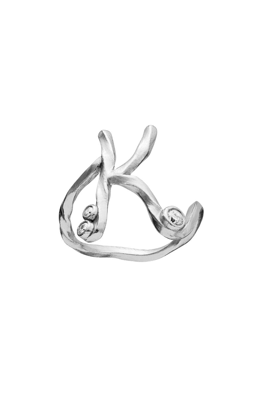 Maanesten Ring - K Alphabet - Silver Colour