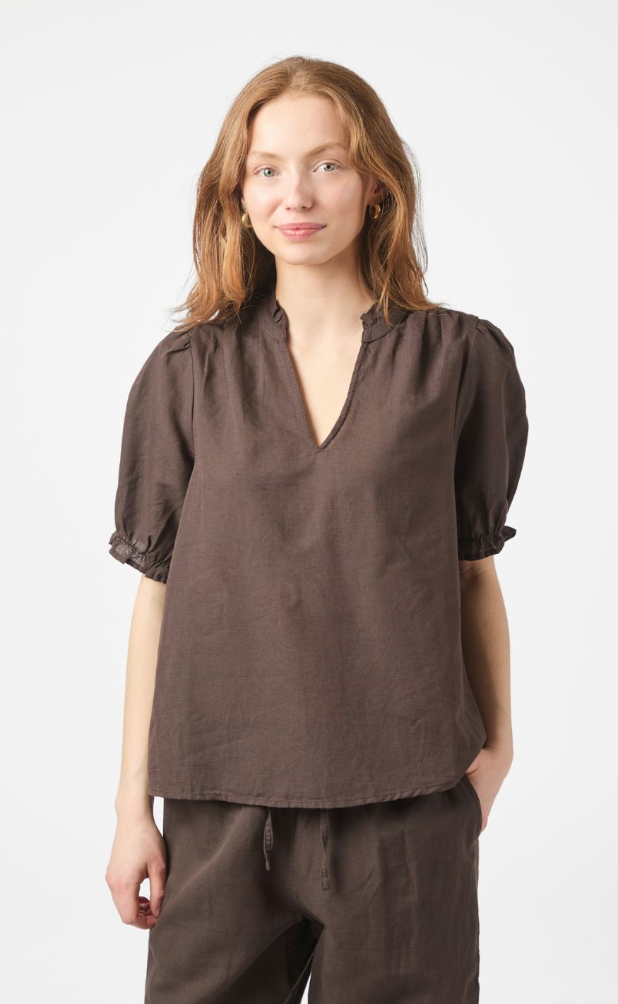 Neo Noir Bluse - Odesa Linen - Dark brown