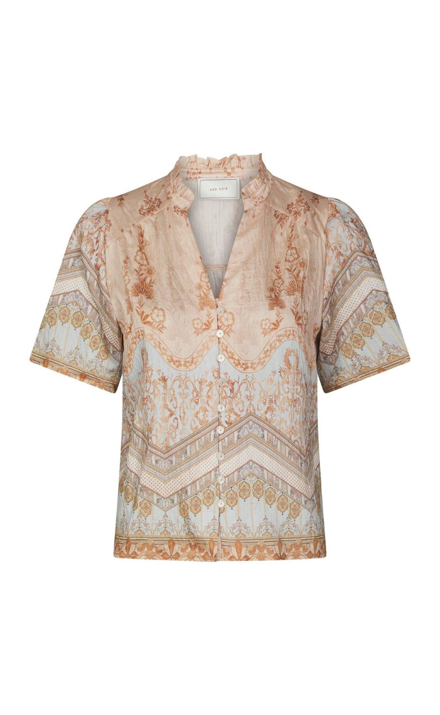 Neo Noir Bluse - Torana Flower Border - Flower Peach