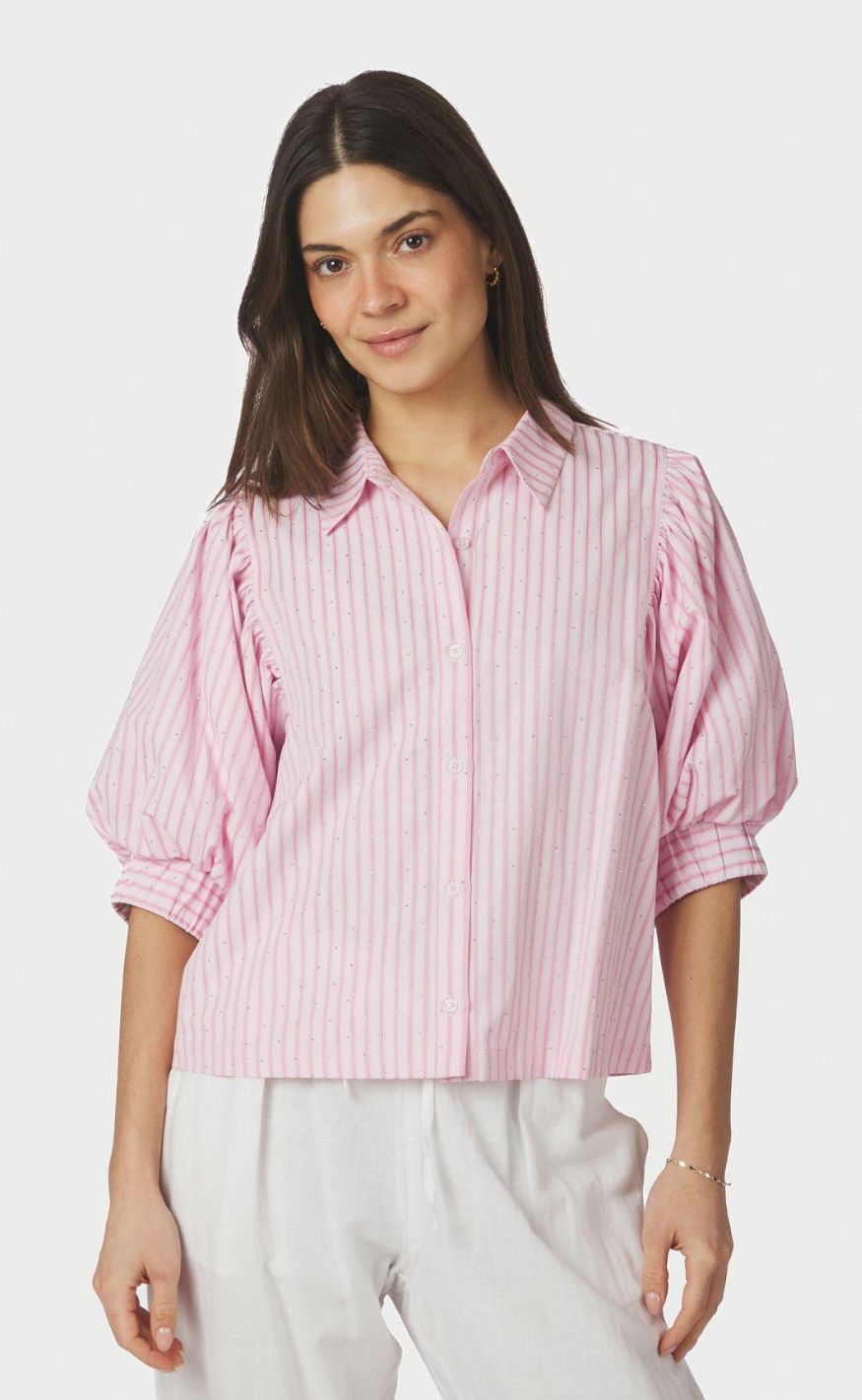 Neo Noir Skjorte - Etta Soft Stripe Stone - Light Pink