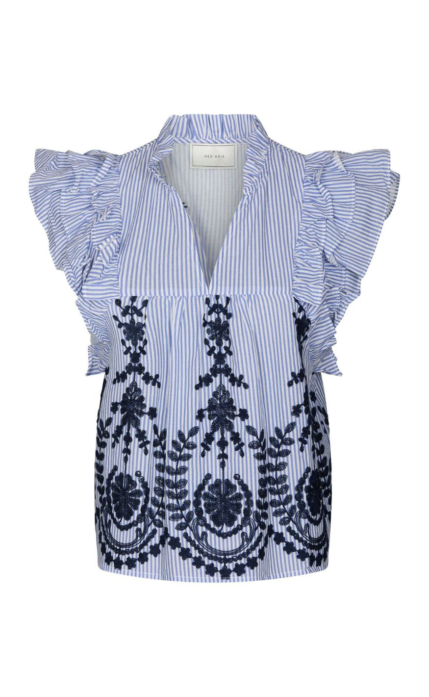 Neo Noir Top - Jayla Stripe Embroidery - Blue