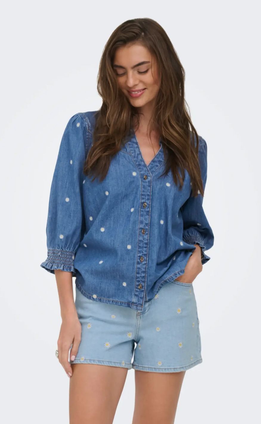 ONLY Skjorte - Raya Daisy - Medium Blue Denim