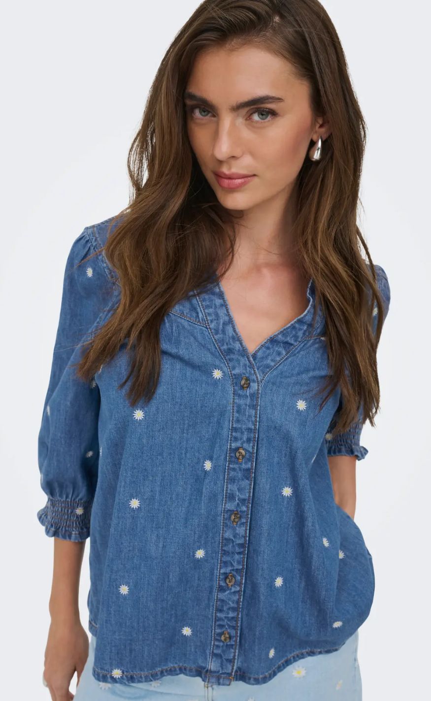 ONLY Skjorte - Raya Daisy - Medium Blue Denim