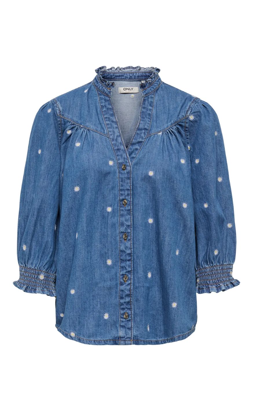 ONLY Skjorte - Raya Daisy - Medium Blue Denim