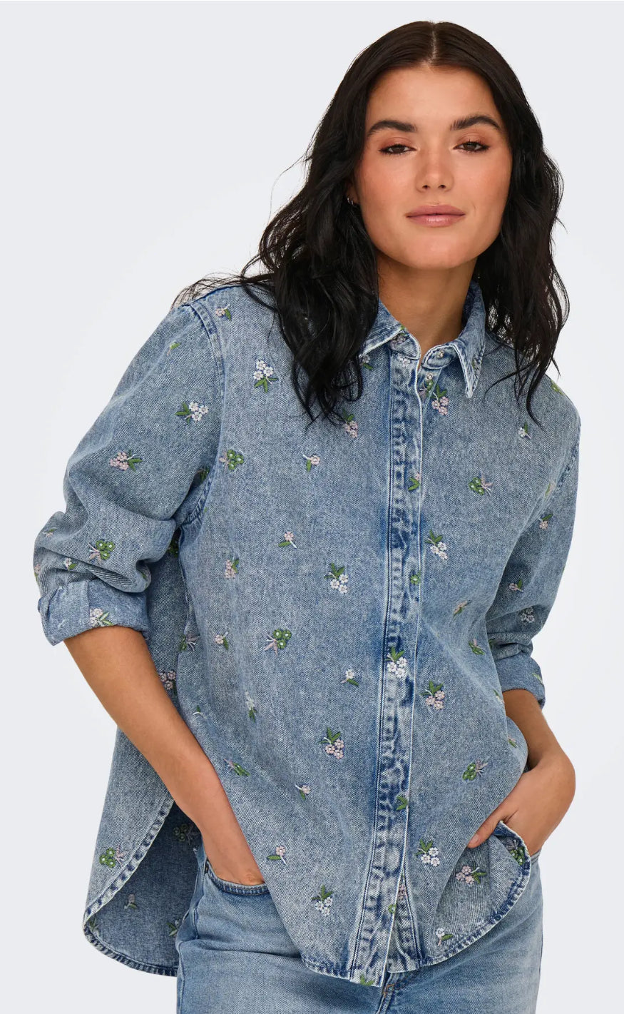 ONLY Skjorte - Vera - Light Blue Denim/Flower
