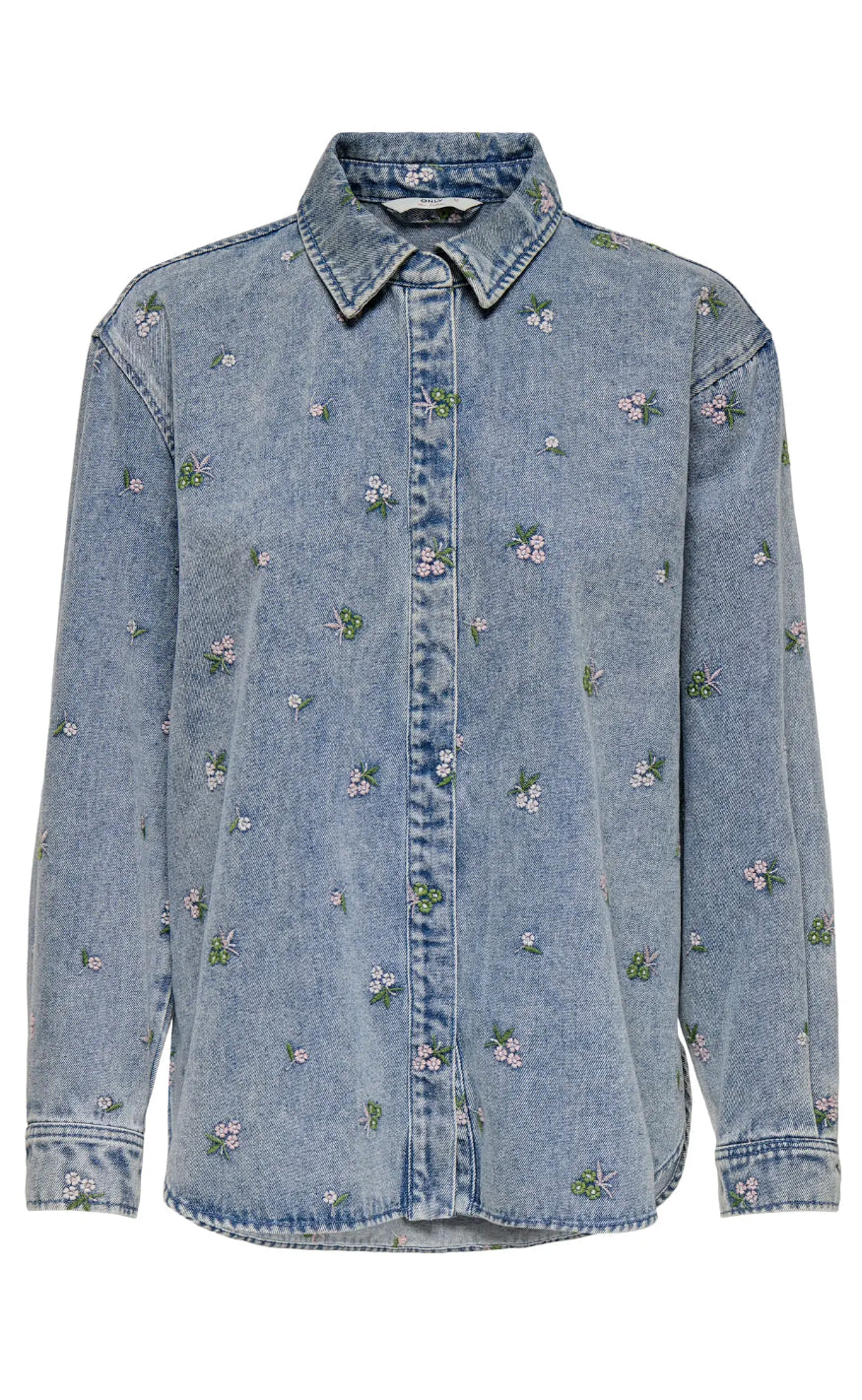 ONLY Skjorte - Vera - Light Blue Denim/Flower