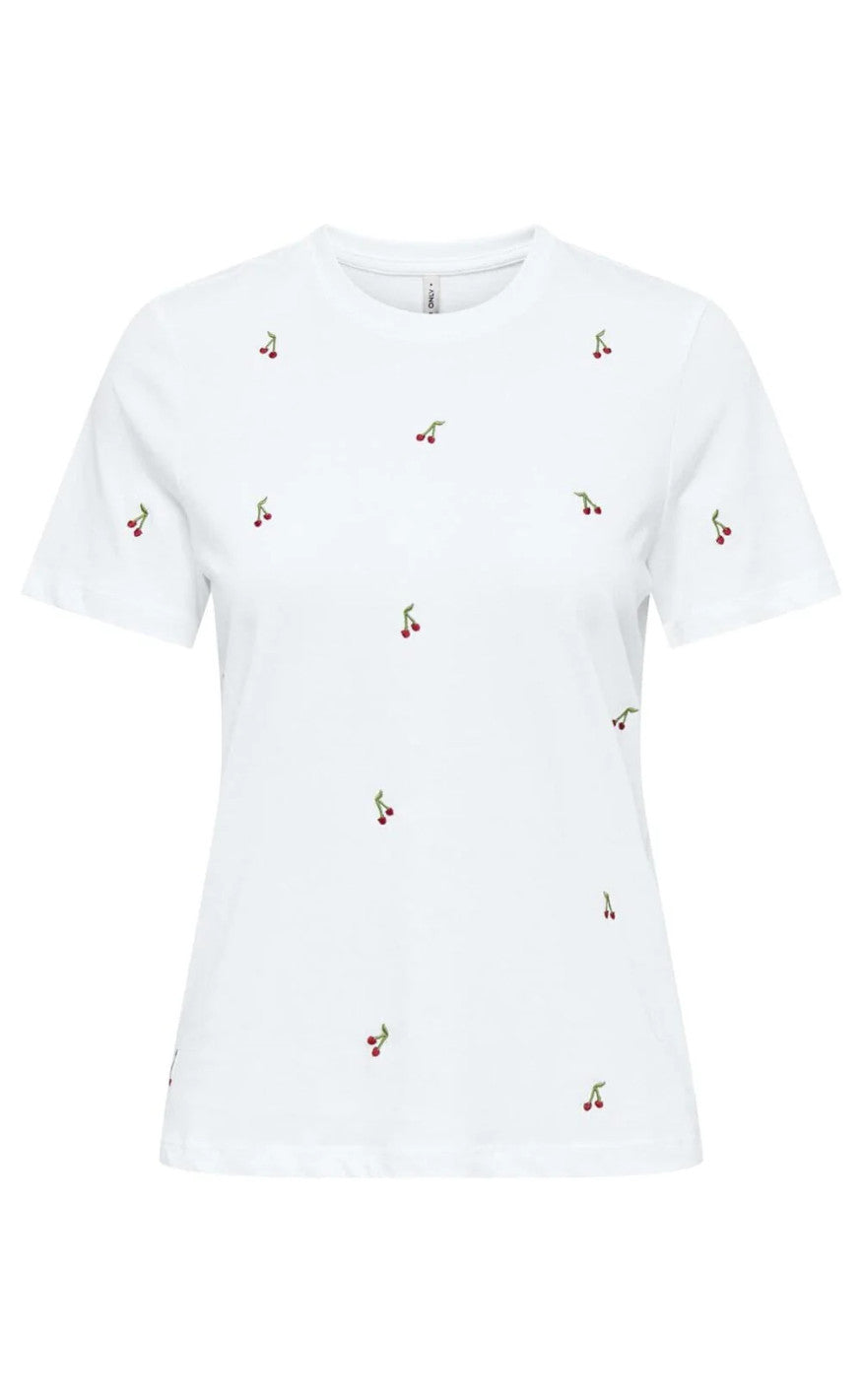 ONLY T-shirt - Ketty Life - Bright White/Cherries