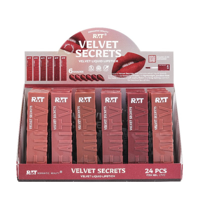BELLEZA ROMÁNTICA - LABIAL LÍQUIDO TERCIOPELO - 6 COLORES-DISPLAY 24PC 